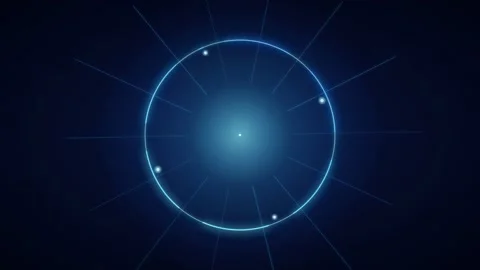 Futuristic Blue Digital HUD Interface with Rotating Glowing Circles and Data Stock Footage 346206296