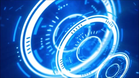Futuristic blue digital interface composed of rotating circular elements Stock Footage 317025661