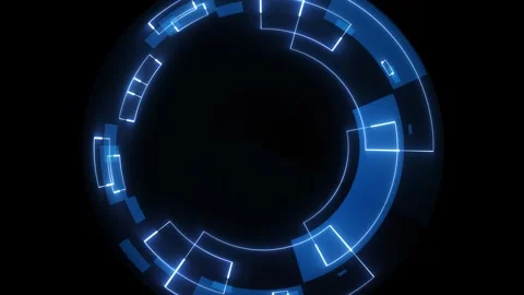 Futuristic blue digital interface with rotating elements for data and technology Stock Footage 346983519