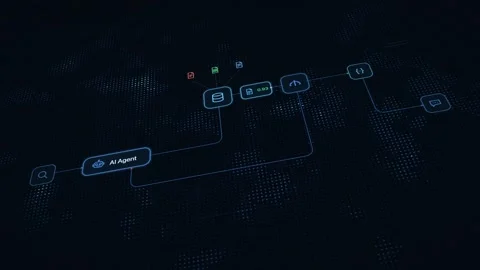 Futuristic blue digital matrix with self-correcting loop animations and agentic 스톡 동영상 339302007