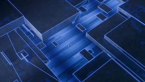 Futuristic Blue Digital Network Grid Stock Footage 339776199