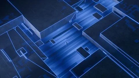 Futuristic Blue Digital Network Grid Stock Illustration
