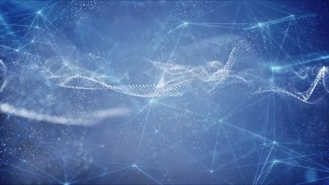 Futuristic Blue Digital Plexus Network and Particle Wave Background Stock Footage 345600072