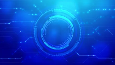 Futuristic Blue Digital Ring with Connected Circuit Lines Video stock 341373708