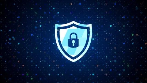 Futuristic Blue Digital Security Shield Lock Symbol On Dark Shield Lock Particle Stock Illustration