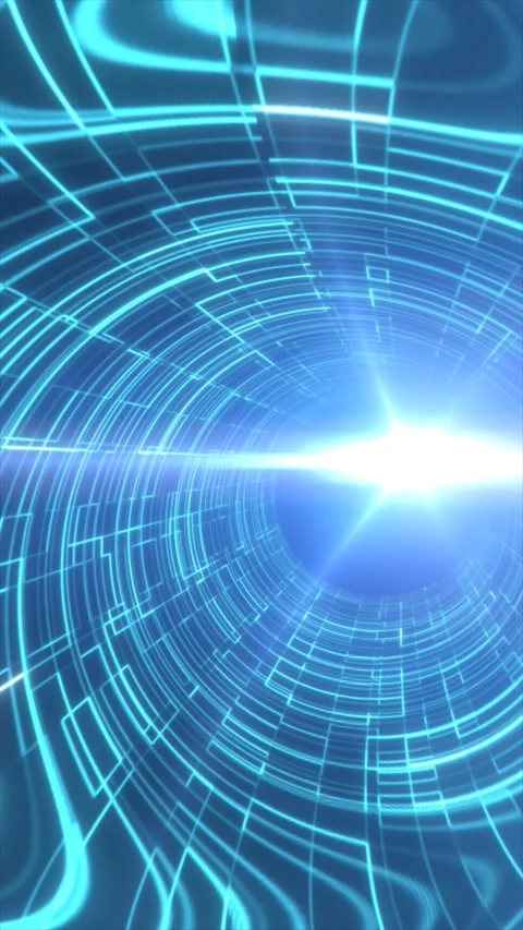 Futuristic blue digital tunnel formed by glowing circuit lines leading towa.. Stock Footage 342129238