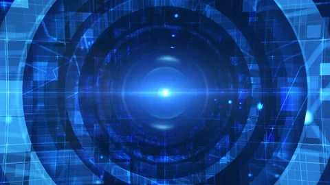Futuristic Blue Digital Tunnel with Grid Patterns and Glowing Center Light 库存影片 339059367