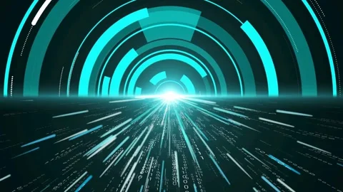Futuristic Blue Digital Tunnel with Light Effects Stock Footage 307125240