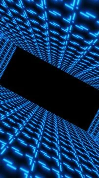 Futuristic blue digital tunnel with repeating neon symbols and deep perspec.. Stock Illustration