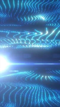 Futuristic blue digital wave field made of glowing dotted lines and light str Illustrazione stock
