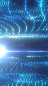 Futuristic blue digital wave field made of glowing dotted lines and light s.. Illustrazione stock