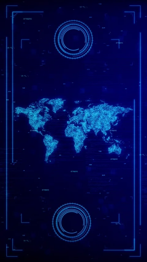Futuristic Blue Digital World Map HUD Background Loop Stock Footage 331294434