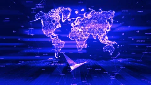 Futuristic Blue Digital World Map Animation for News Broadcast Studio Backgr Stock Footage 343626682