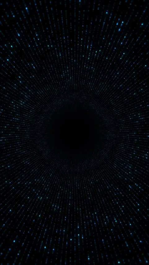 Futuristic blue dot tunnel visual radial data lines, black center space, and Stock Footage 340084336