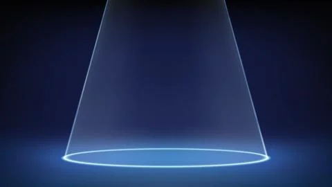 Futuristic blue empty dim stage studio. Laser spotlight illuminates circle floor Stock Illustration