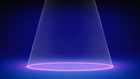 Futuristic blue empty stage studio. Laser purple pink spotlight circle on floor Stock Illustration