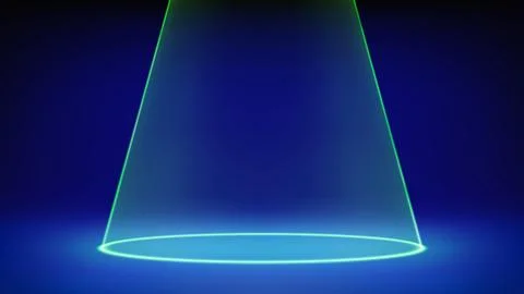Futuristic blue empty stage studio. Laser green spotlight illuminates circle Stock Illustration