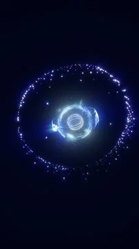 Futuristic blue energy core surrounded by orbiting particles, abstract digi.. Stock Illustration