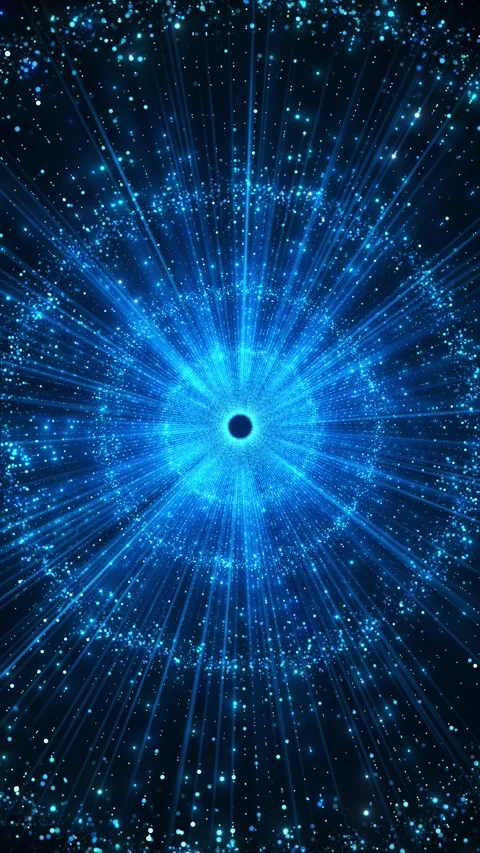 Futuristic blue energy particle rays glowing circular motion, sparkling lights, Stock Footage 340477743