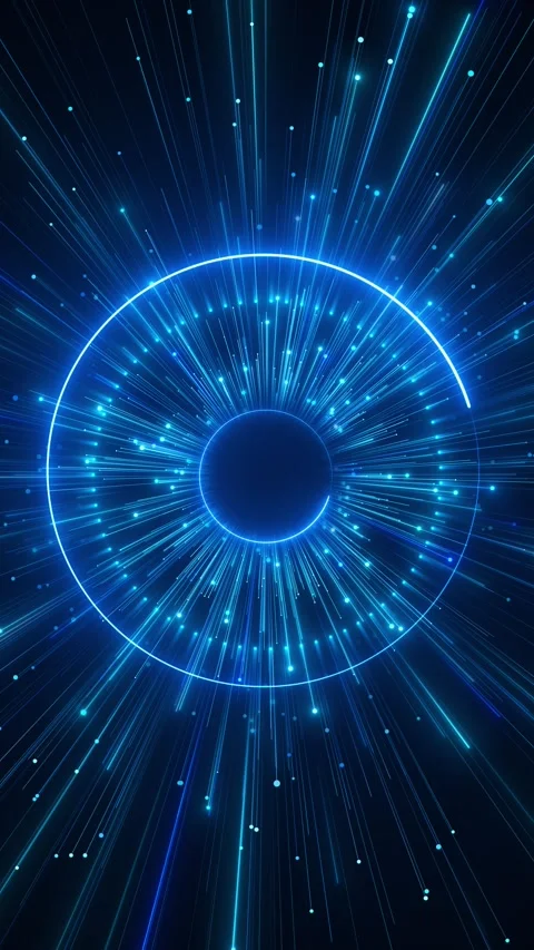 Futuristic blue energy ring background glowing circular lines, bright particle t Stock Footage 340471681