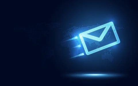 Futuristic blue express envelope and parcel abstract technology background... Stockillustratie