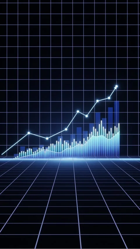 Futuristic Blue Financial Data Landscape with Rising Market Graph 库存影片 339640250