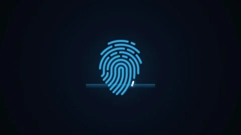 Futuristic blue fingerprint scan with moving laser line. 4K Video stock 343265198