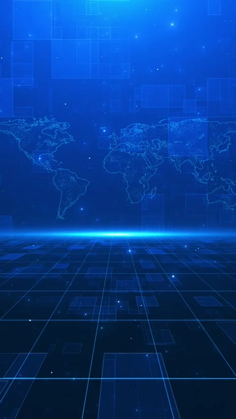 Futuristic blue global network background world map, luminous horizon, and digit Stock Footage 340412490
