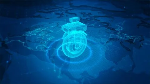 Futuristic Blue Globe with Holographic Technology and Digital Connections Stock Illustration