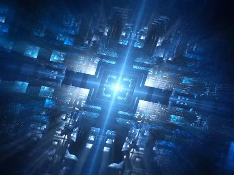 Futuristic blue glowing hardware network Stock Illustration