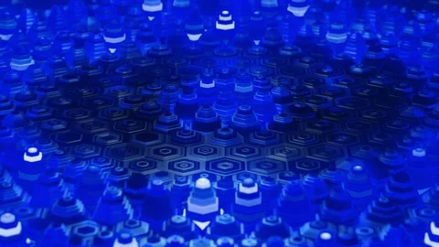 Futuristic blue glowing hexagonal grid pattern pulsating with circular wave Video stock 343821846