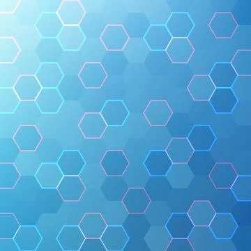 Futuristic blue gradient background featuring glowing hexagonal grid patter.. Illustrazione stock