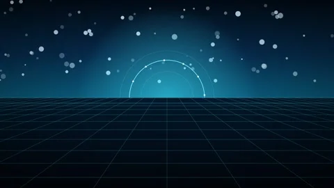 Futuristic Blue Grid Background with Floating Particles and Arcs Vidéo 348061695
