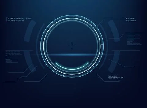 Futuristic blue Head Up Display HUD interface central circular targeting re.. Stockillustratie