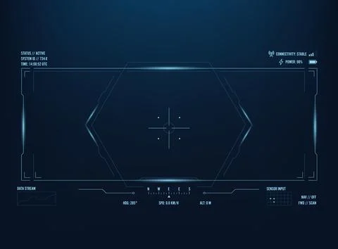 Futuristic blue Head up Display HUD interface targeting reticle and hexagon.. Stock Illustration