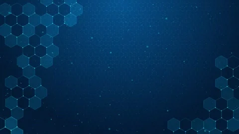 Futuristic blue hex grid visual with transparent polygon cells, soft cyan dots, Stock Footage 340549183