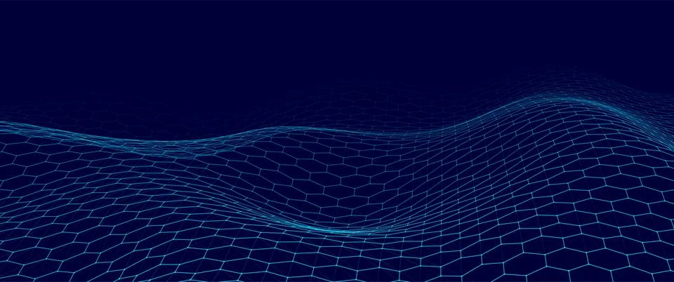 Futuristic blue hexagon dynamic wave. Futuristic honeycomb concept. Digital t Illustrazione stock