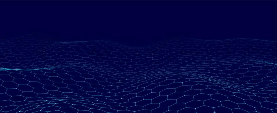 Futuristic blue hexagon dynamic wave. Futuristic honeycomb concept. Digital t Illustrazione stock
