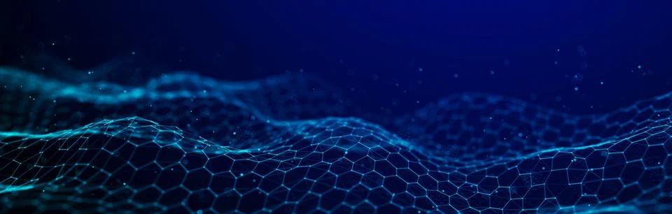 Futuristic blue hexagon dynamic wave. Futuristic honeycomb concept. Digital t Stock Illustration