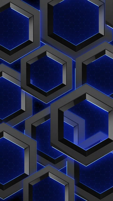 Futuristic Blue Hexagon Geometry Background with 3D Metallic Frames Stock Footage 341368532