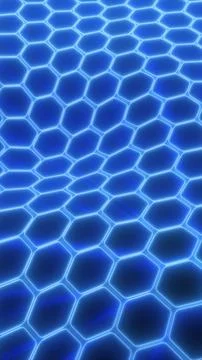 Futuristic blue hexagon grid surface with glowing outlines, forming a seaml.. Stockillustratie