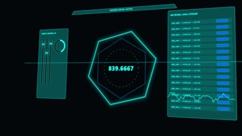 Futuristic Blue Hexagon HUD Interface Animation Stock Footage 341415812