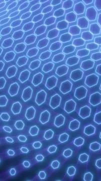 Futuristic blue hexagon mesh pattern with glowing outlines, creating a tech.. Illustrazione stock