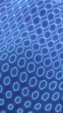 Futuristic blue hexagon mesh pattern with glowing outlines, creating a tech.. Illustrazione stock