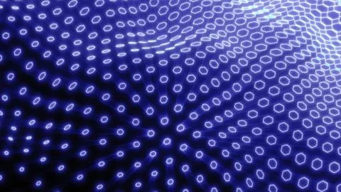Futuristic blue hexagonal light grid forming a dynamic 3D wave pattern, sym.. 스톡 일러스트