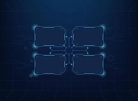 Futuristic blue HUD background four glowing digital frames arranged around .. 스톡 일러스트