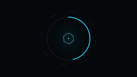 Futuristic Blue HUD Circular Loading Interface with Hexagonal Core and Data Stock Footage 348874278