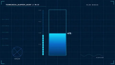 Futuristic blue HUD display: Technical schematic blueprint data overlay Vídeos de archivo 346000757