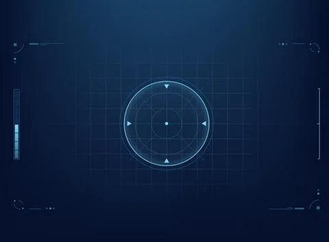 Futuristic blue HUD interface background with a central radar target, grid .. Stock Illustration