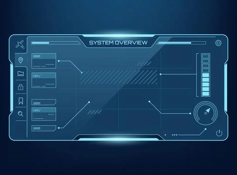 Futuristic blue HUD interface digital data panels, navigation icons, and te.. Stock Illustration